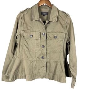 J. Crew Cropped‎ Fatigue Jacket Olive Green Medium Peplum Casual No Belt